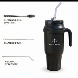 Black Insulated Travel Tumbler with Straw and Handle